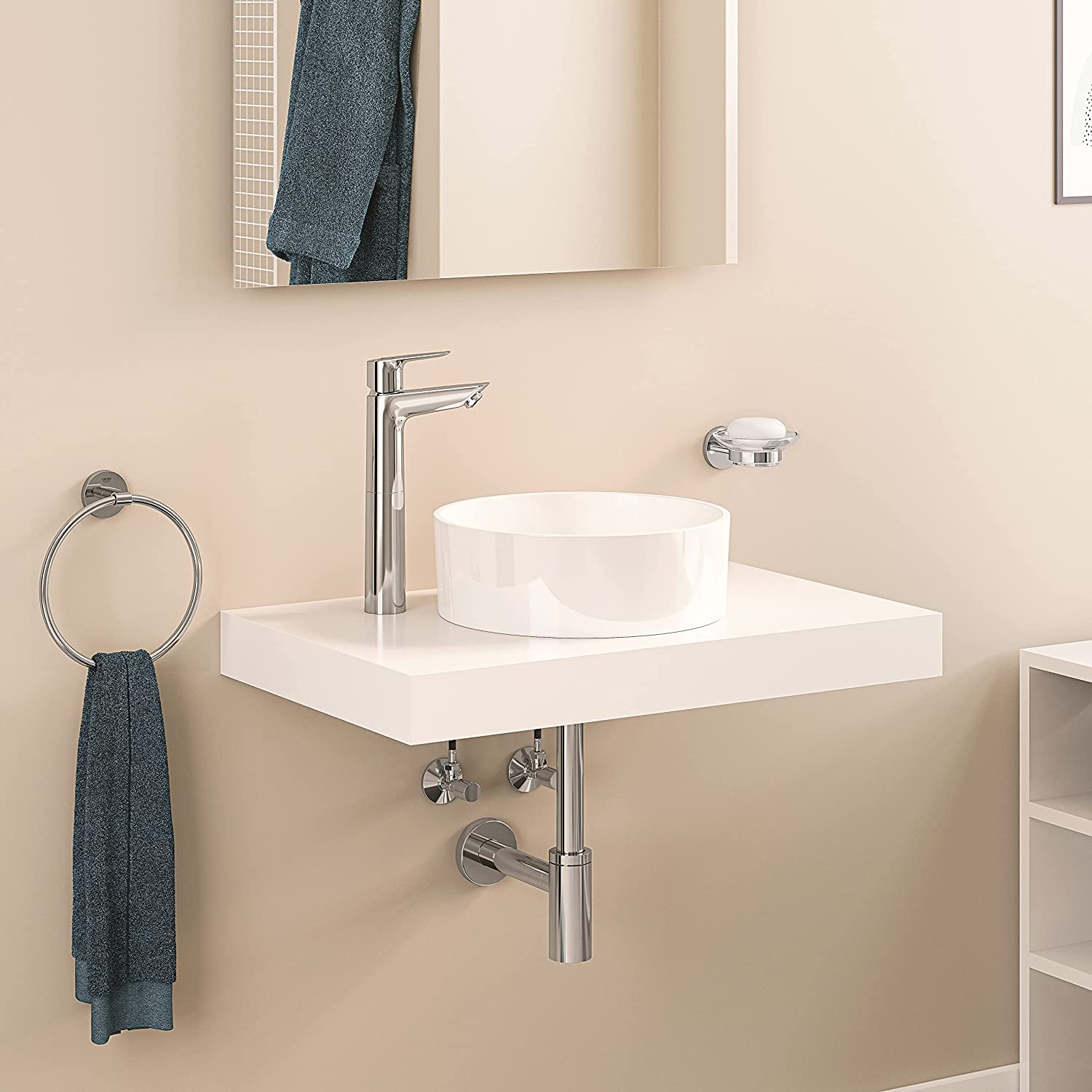 Grohe Start Edge QuickFix- Grifo de lavabo monomando XL (caño alto, vaciador push-open, menor consumo de agua con caudal 3,5 l/min, instalación rápida, altura 304mm), cromo, 23777001