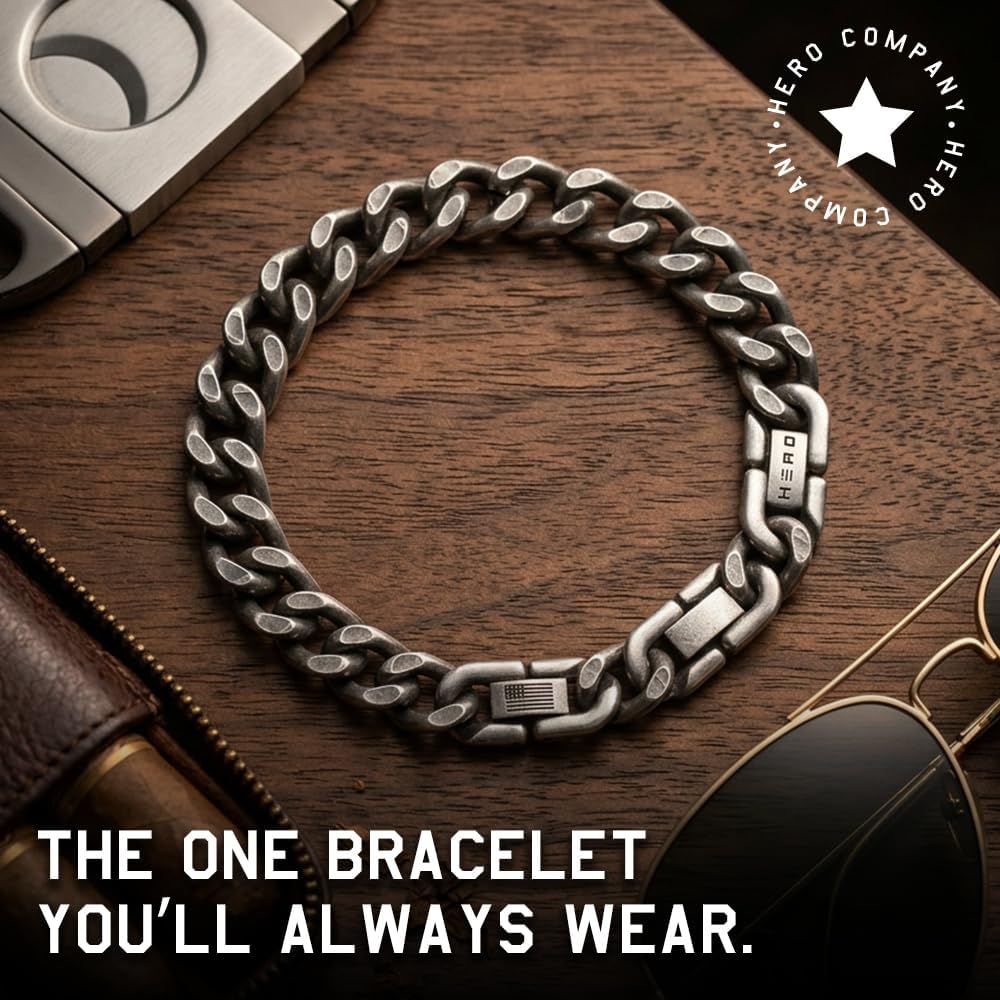 Hero Company Cuban Link Bracelet for Men - ‘Ultimate Everyday Carry’ Men’s Stainless Steel Bracelet - Helps Pair Veterans With A Service Dog