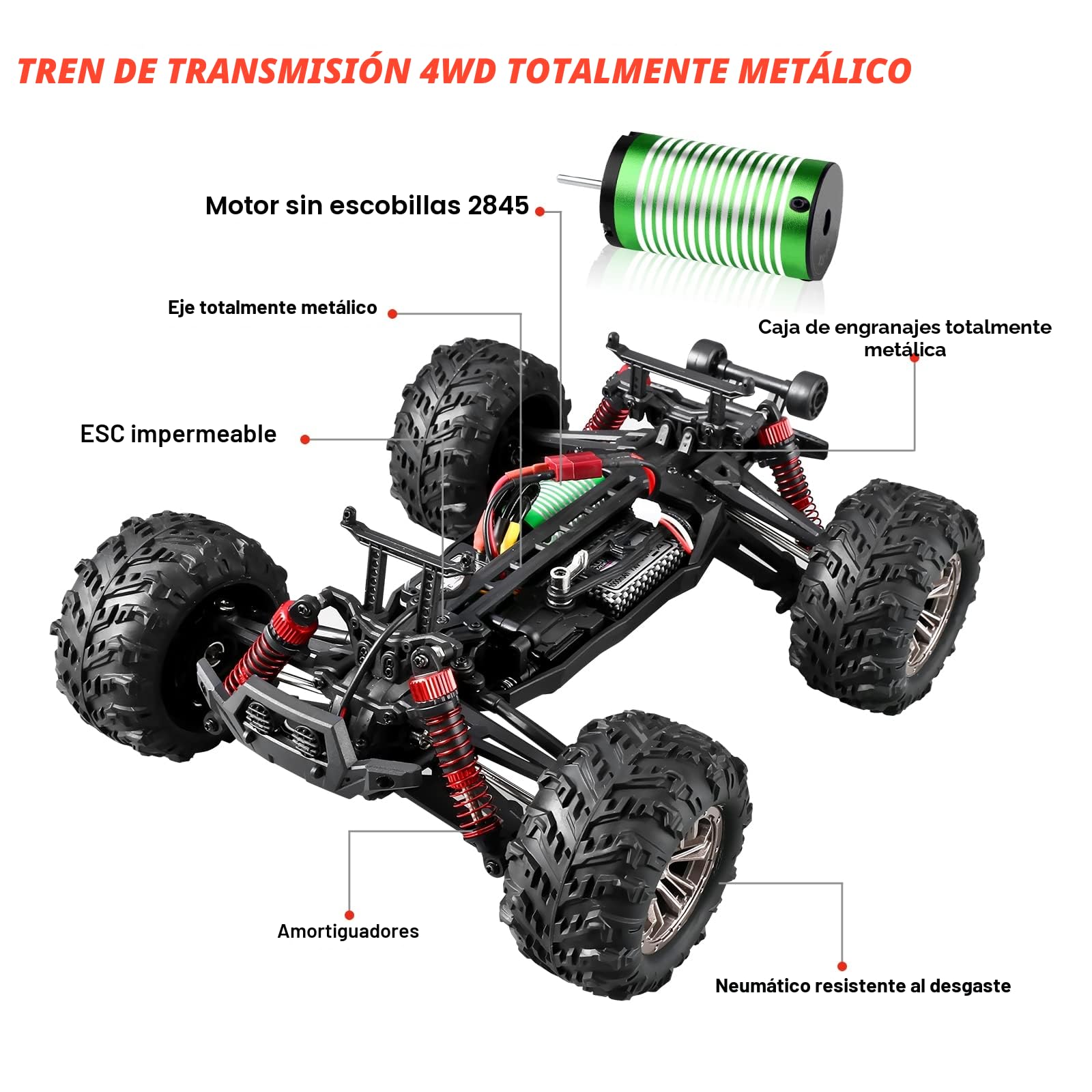 YONCHER YC250 Teledirigido Adulto, 1/16 Brushless Motor 62+Km/h Coche RC para Niños, 4x4 Radio Control, Camiones de Control Remoto 4WD Crawler con 2 Baterías 2 Cuerpos 40min+