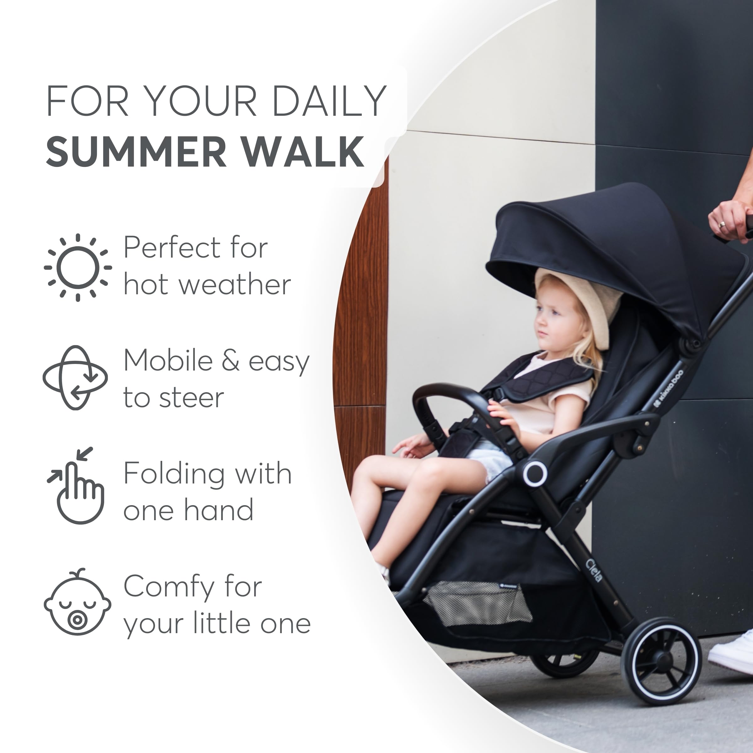 KikkaBoo Passeggino Leggero fino a 22 kg CIELA, Piegatura Automatica, Schienale Reclinabile, da Viaggio, Misura Bagaglio a Mano, Beige