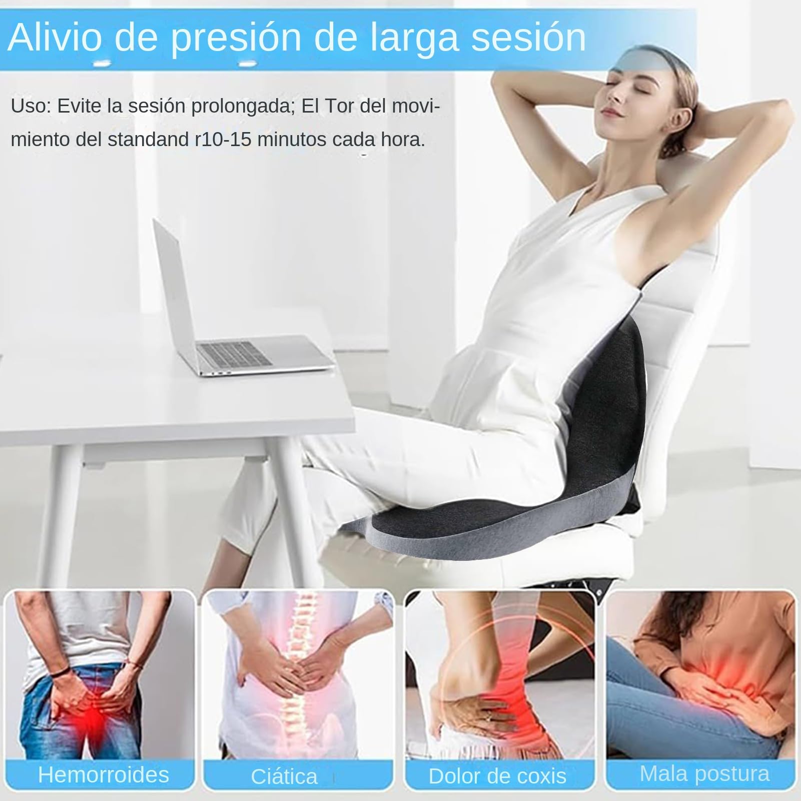 Genérico Cuscini per sedie, cuscino in memory foam a forma di L, protezione per il coccige e supporto lombare, per adulti anziani e viaggi