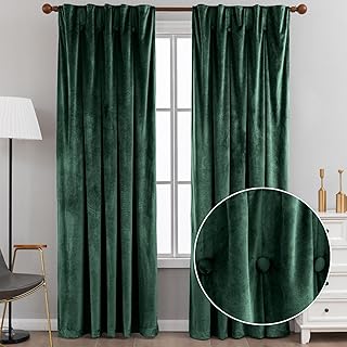 Olive Green Velvet Curtains 2 Panels, Room Darkening Rod Pocket Insulated Curtains for Bedroom, Living Room, Luxury Room Darkening Window Treatments Drapes, W52 x L84 inches - Buy now