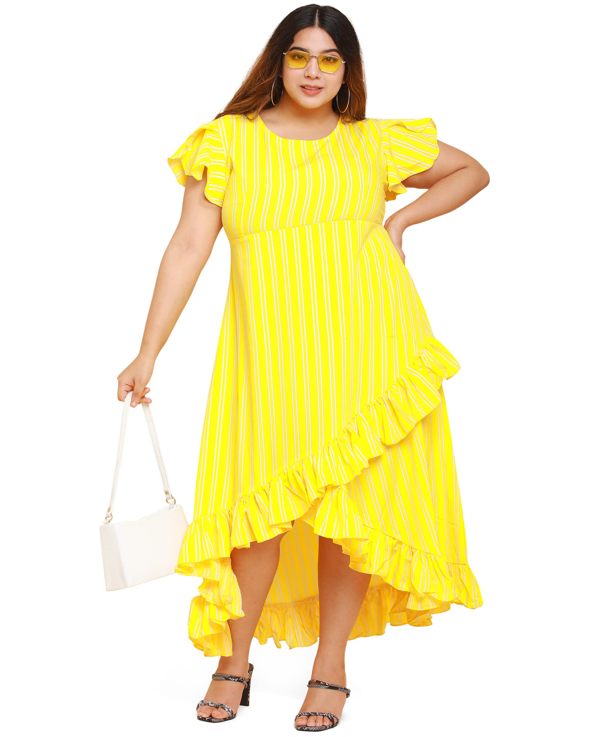 Oomph! Dress For Women Stylish| Summer Vacation Style |Floral Print Wrap Maxi |Lightweight Flared Maxi Dress For Casual & Holiday Wear Yellow