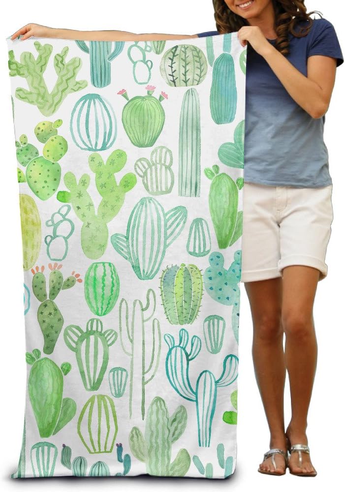 Watercolor Cactus 100% Polyester Shower Towel Chair (31" X 51") Thick Soft Quick Dry Lightweight Towels Blanket
