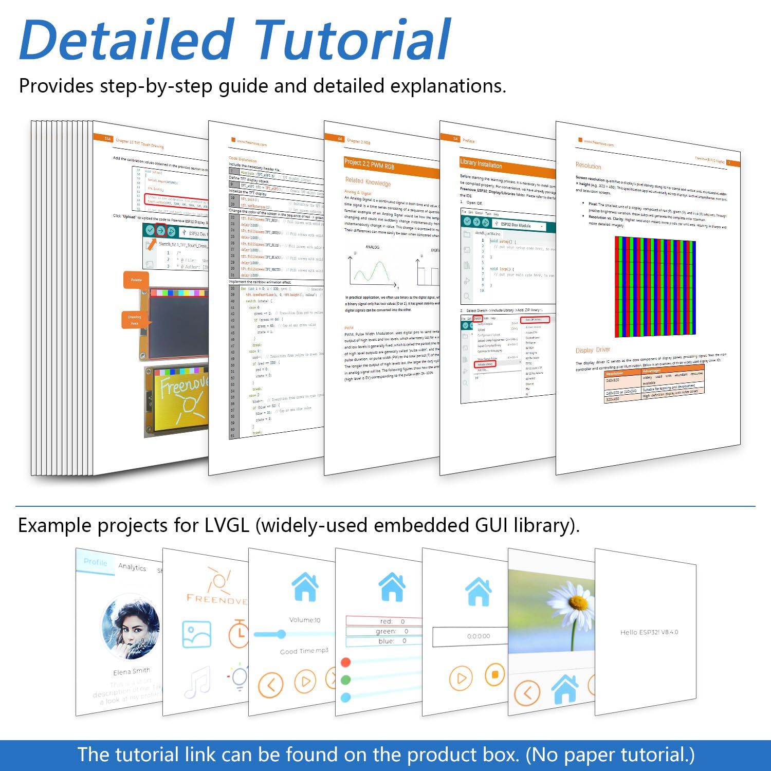 Freenove ESP32 Display CYD Touch Screen 2.8 inch 240x320 Pixel TN 7789 | Onboard Dual-core 32-bit 240 MHz Microcontroller with WiFi+BT, C Code LVGL Example Projects Tutorial