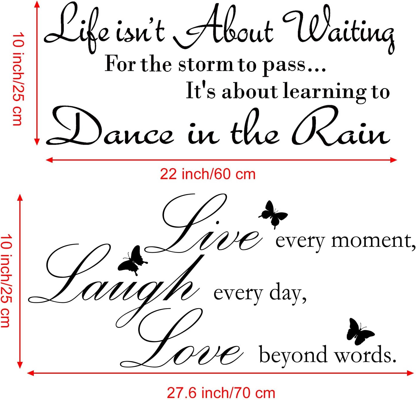 2 Sheets Live Every Moment Laugh Every Day Love Beyond Words Stickers Vinyl Wall Decals Motivational Wall Quote Sayings Stickers Inspirational Quote Butterfly Wall Stickers Home Decors