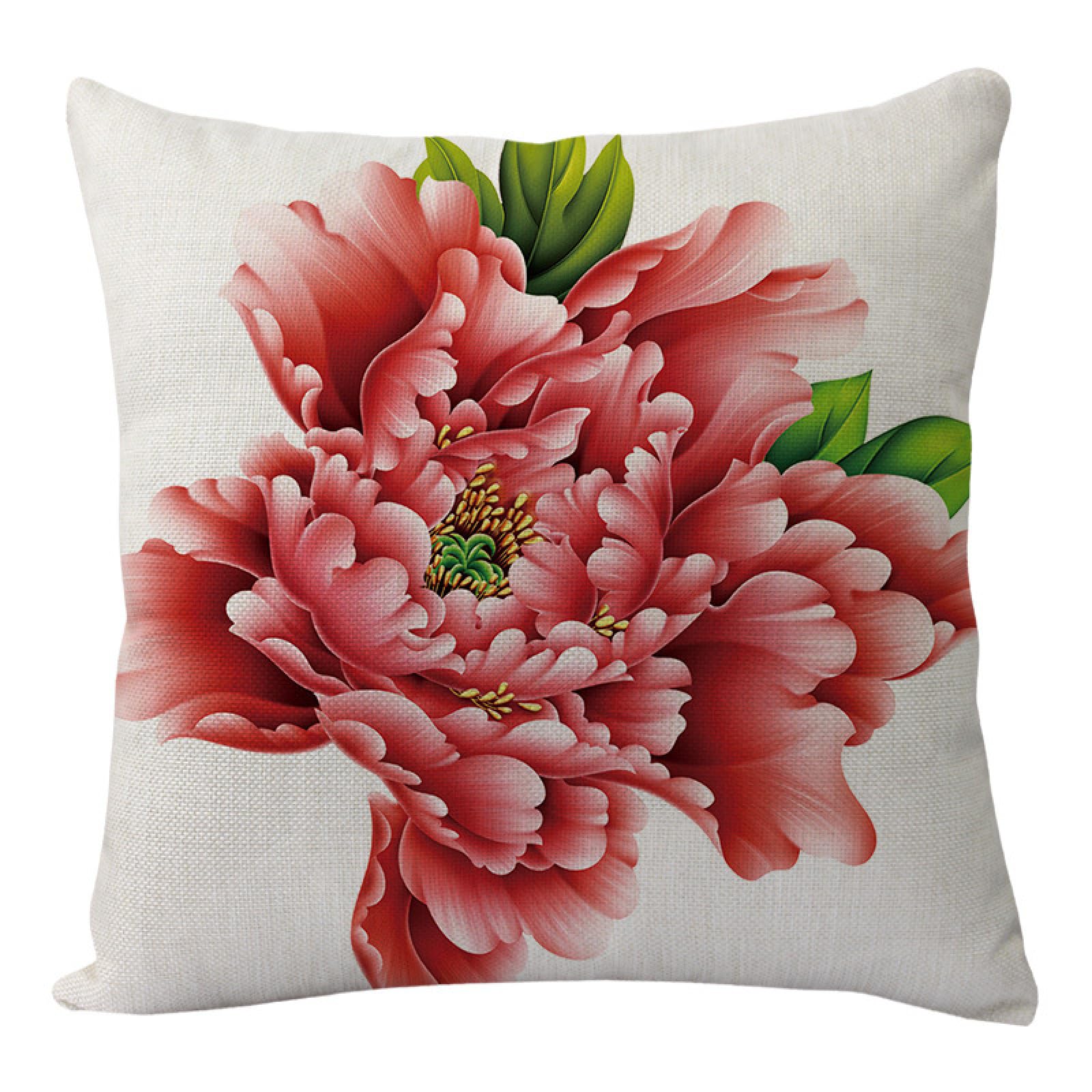 Wazylphin Cushion Covers Red Flower Pillow Cases Cotton and Linen Cushions with Covers Included Zipper Sofa Cushions Soft Pillowcase Living Room Pillow Cover Bedroom Cushion Cover 60x60cm/1 Pack