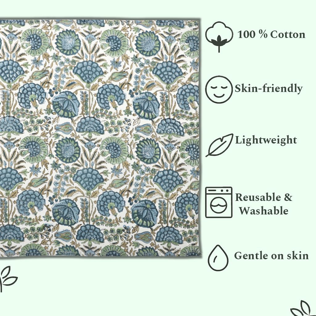 Ridhi Asparagus Green Hand Block Print 100% Cotton Napkins 18" x 18" (Set of 4) Reuseable Kitchen Napkins Cloth Decor Dinner Party Wedding Cocktail Gift for Spring, Easter, Valentine