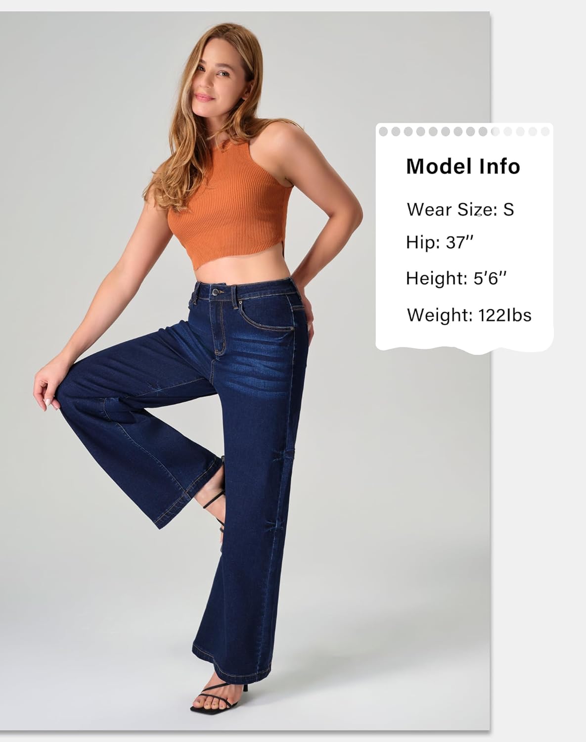 roswear Women's Wide Leg Jeans High Waisted Stretchy Denim Trouser Pants - Image 5