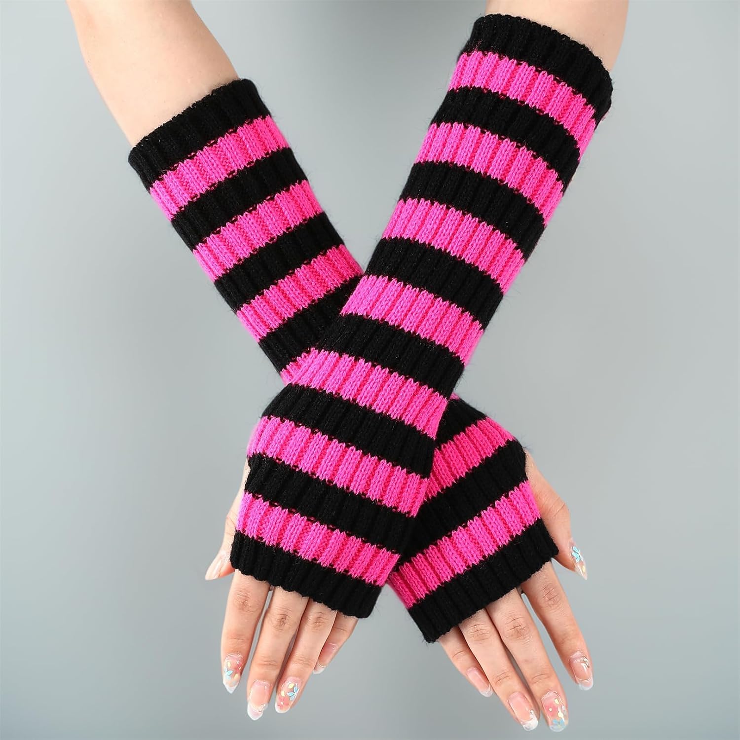 Goth Arm Warmers Y2k Women Rave Cute Fashion Punk Japanese Winter Grunge