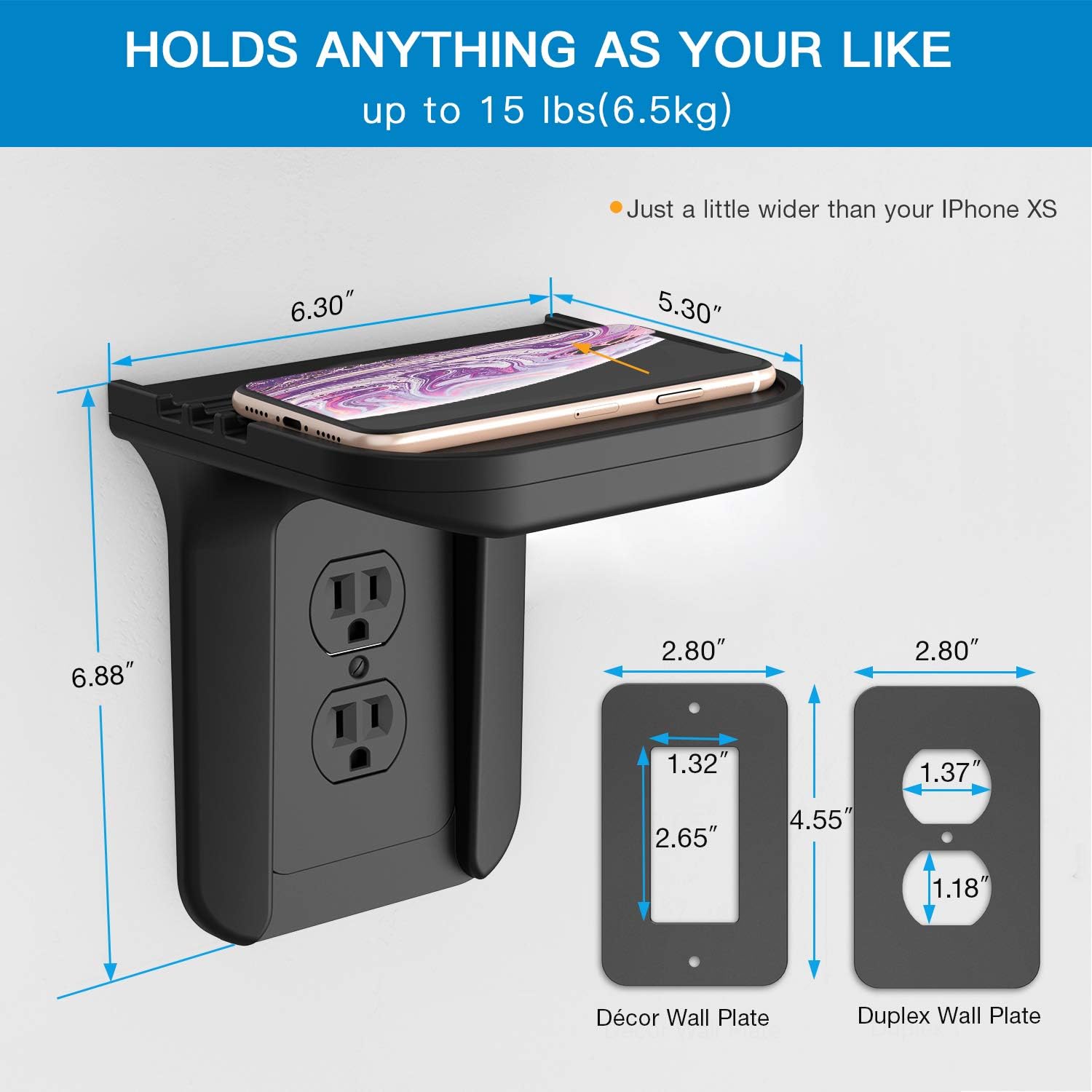 Wall Outlet Shelf Holder Charging Socket Power Perch Organizer, [Up to 15lbs] [Easy Install] with Standard Vertical Outlet, Space Saving Solution for Echo/Google Home/Cell Phone/Smart Speaker