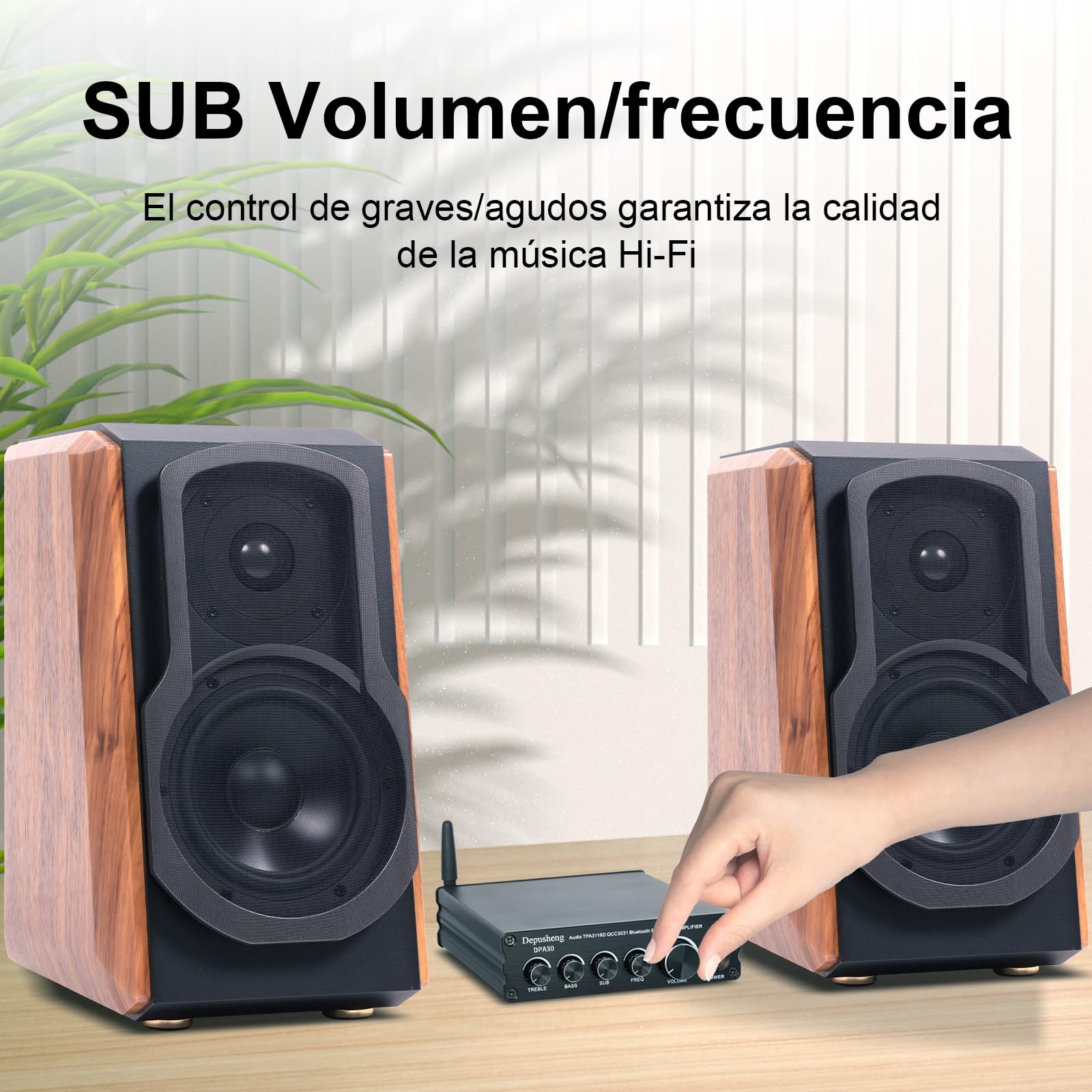Depusheng DPA30 Amplificador Receptor de Audio estéreo 2.1 Canales Mini Hi-Fi Bluetooth 5.0 Amplificador de componentes de Audio 50 W x2+100 W para el hogar al Aire Libre Altavoz pasivo y subwoofer