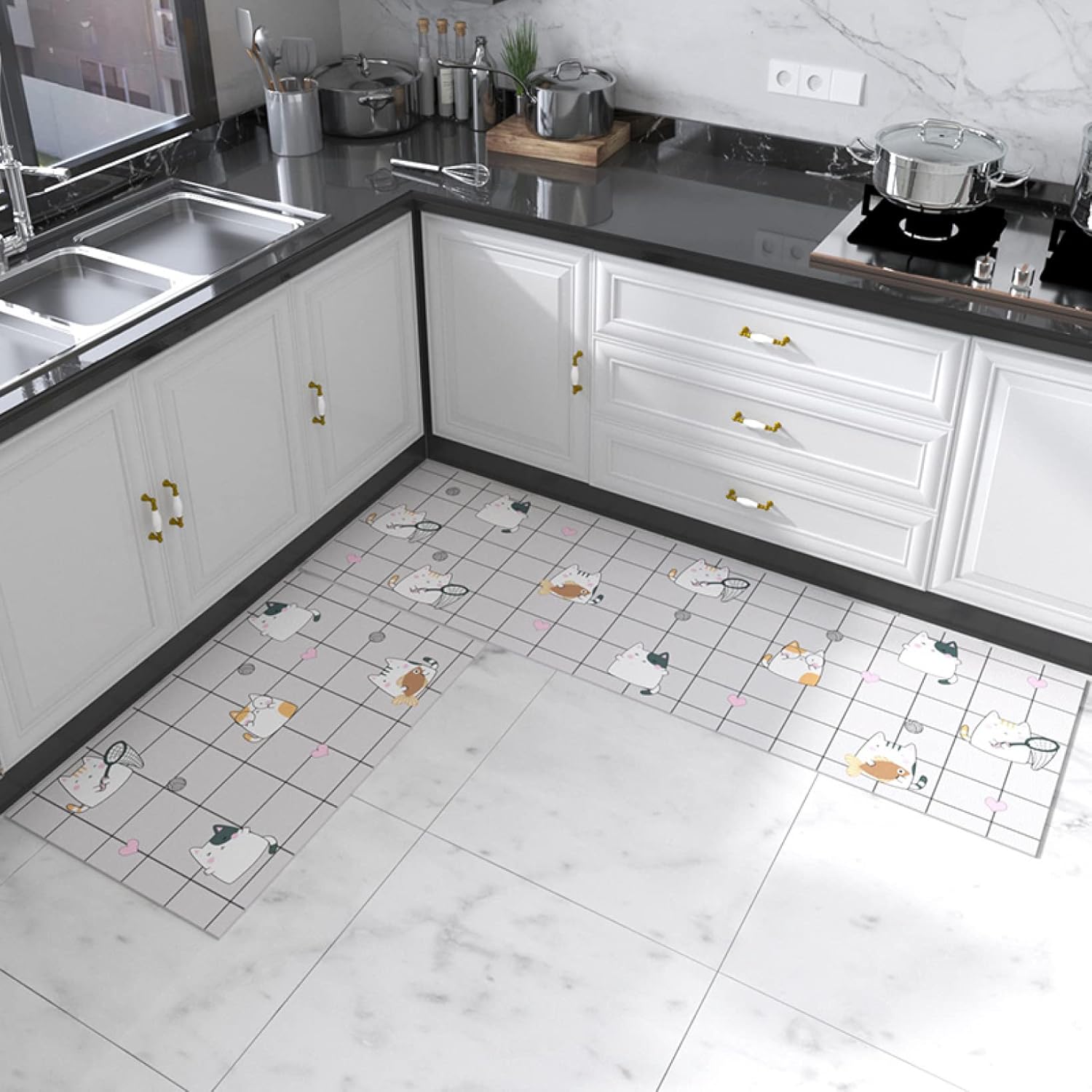 キッチンマット 台所マット 玄関マット 大きいサイズ 足ふきマット 床保護マット 滑り止め 油水対策 防水 防油 防臭 防ダニ チェ