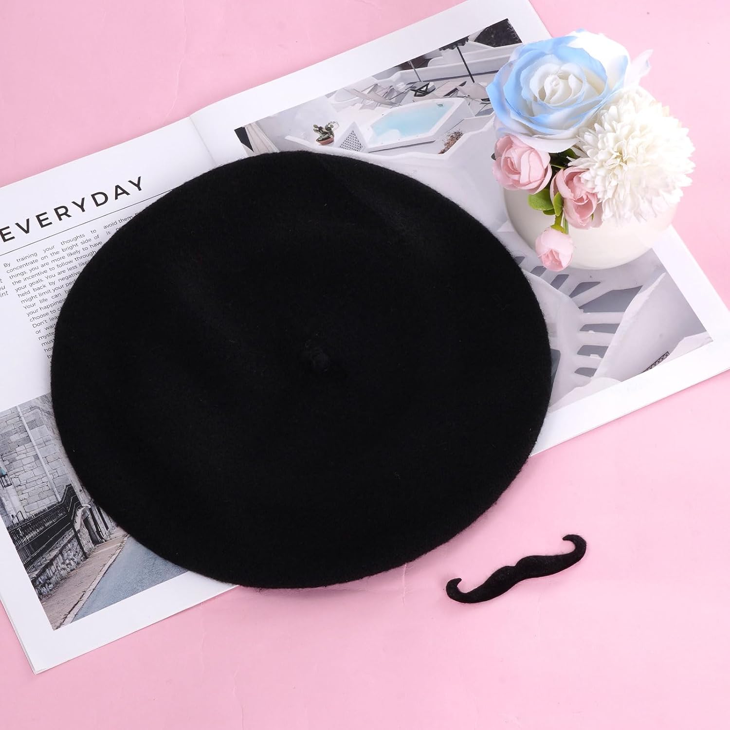 choyaxo 2pcs French Beret Hat Set Including Beret Mustache for Men Halloween French Themed Party