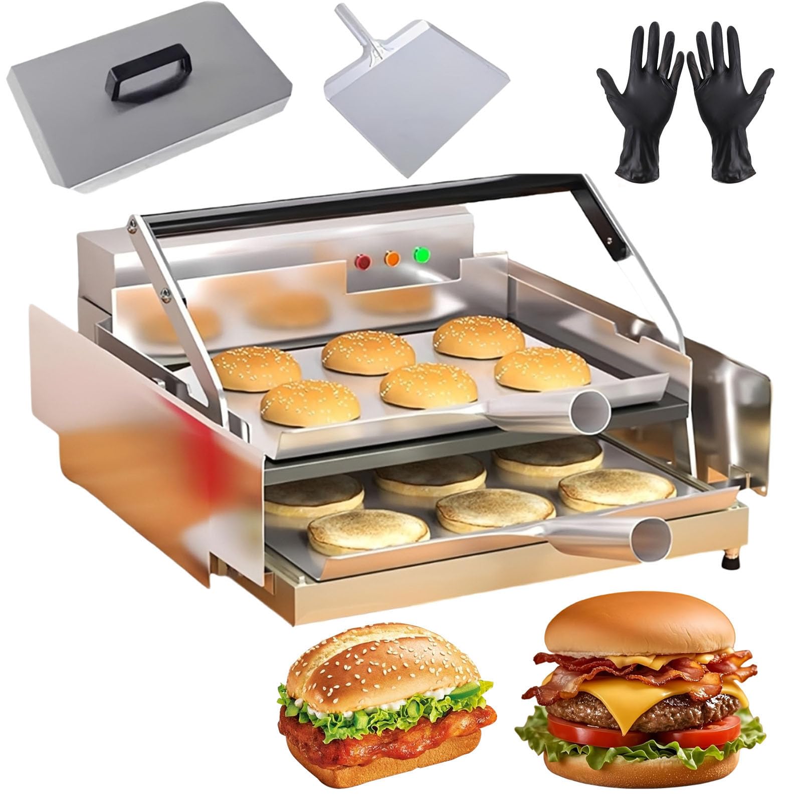 Dwuwarstwowa maszyna do burgerów, regulowana temperatura 50-300°C | Automatyczny toster do hamburgerów o mocy 800 W, timer 0–3 min do komercyjnych restauracji domowych