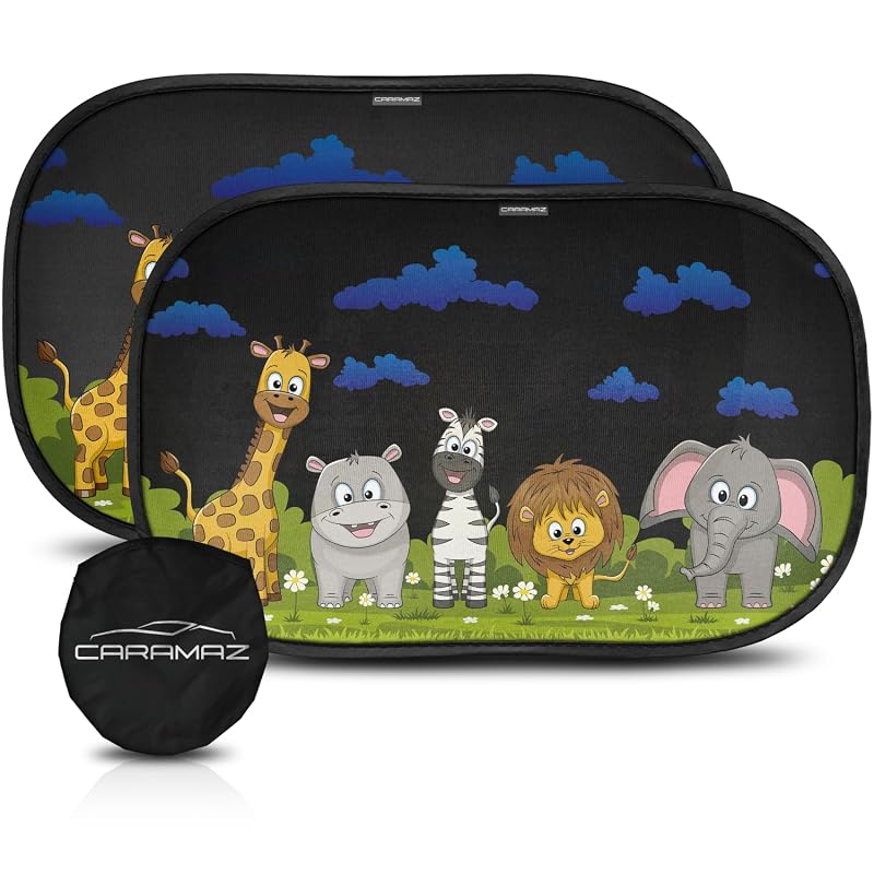 Protetor Solar para Janela Lateral de Carro CARAMAZ com Estampa de Animais, Poliéster, 50,8 x 30,5 cm, Pacote com 2