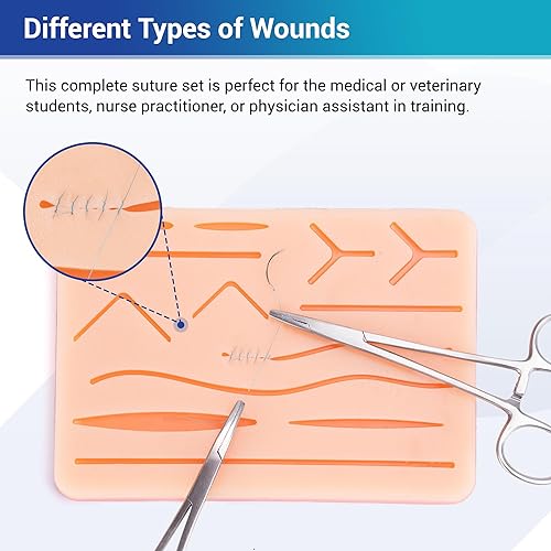 Miniatura 11 de Alcedo Kit de práctica de sutura para estudiantes de medicina El juego completo (32 piezas) incluye almohadilla de sutura grande duradera