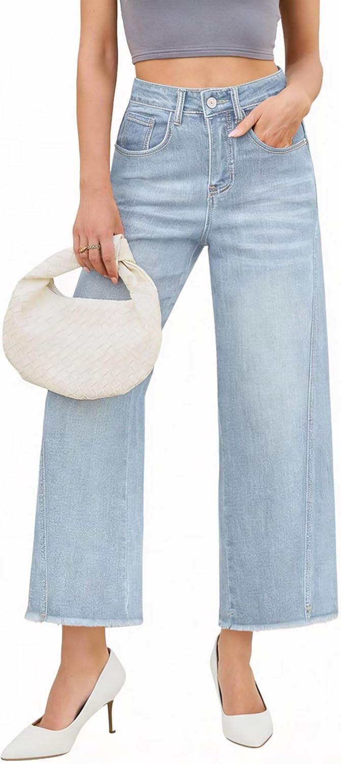 Allimy Women's Wide Leg Jeans 2026 Spring Summer High Waisted Baggy Straight Leg Cropped Pants with Raw Hem - Image 2