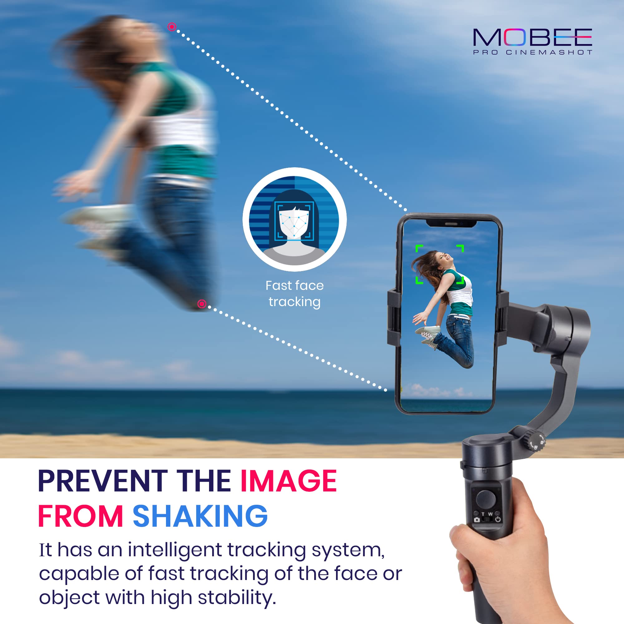 Mobee Pro Cinemashot - Gimbal movil Estabilizador para Smartphone Soporte de teléfono antivibración Gimbal Estabilizador para Móvil de 3 Ejes Trípode estabilizador diseño Plegable y portátil