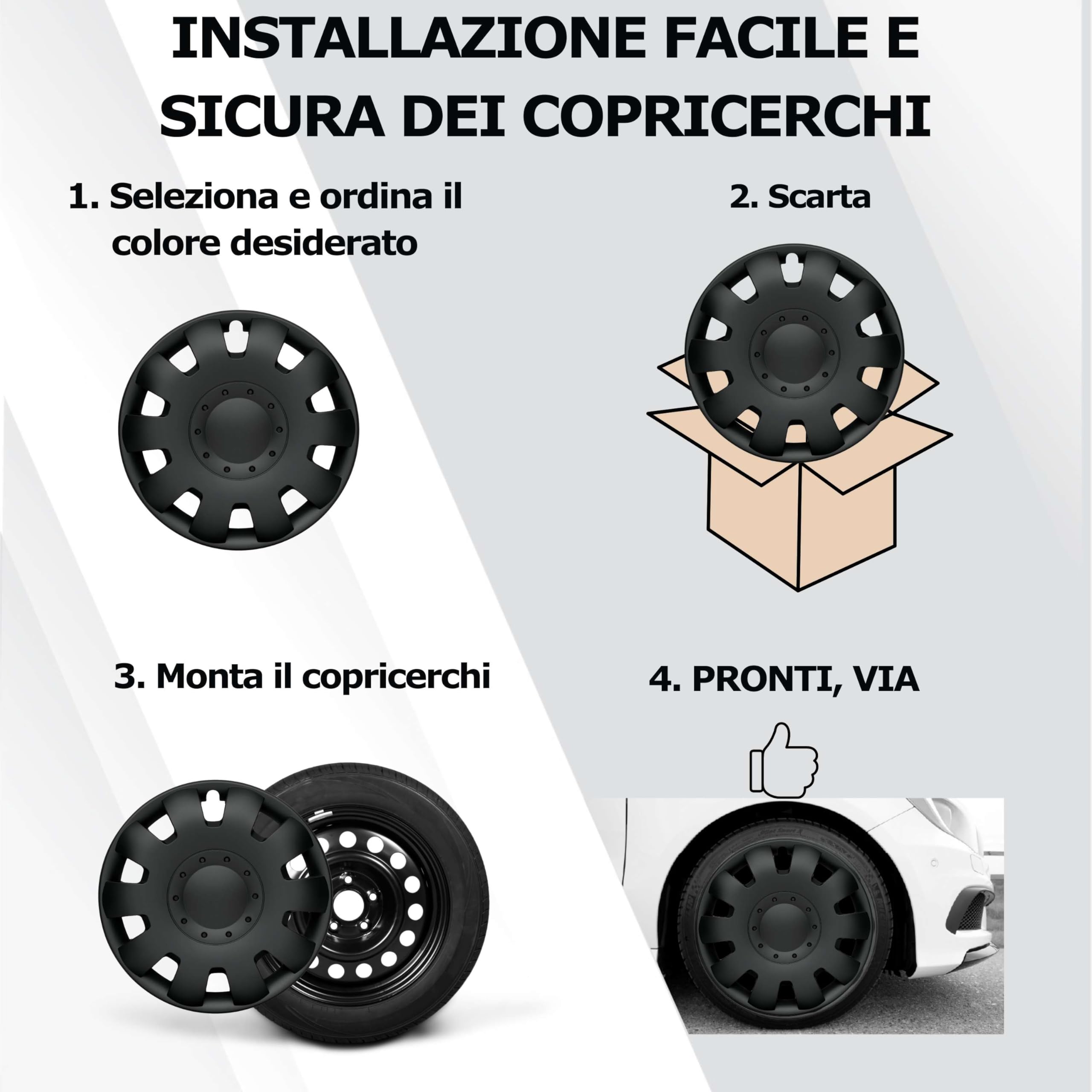 Copricerchi neri 16 pollici - Set da 4 copricerchi da 14-17 pollici - Copri cerchi pollici auto Neptun per quasi tutti i cerchioni in acciaio - Nero o argento