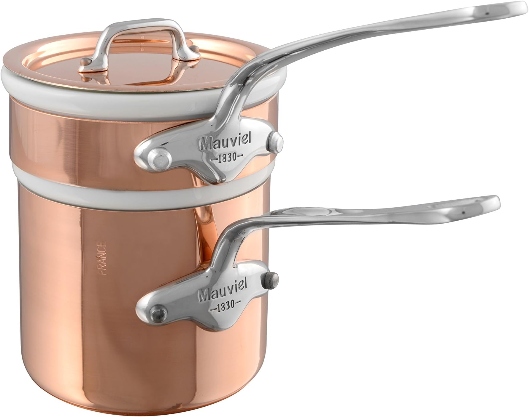 M'Heritage 150 S Copper Tinned Bain Marie With Lid, And Cast Stainless Steel Handle, 0.9-qt, Made in France