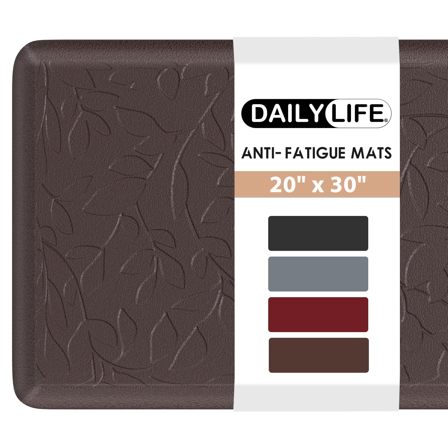 Anti Fatigue Kitchen Mat for Floor by DAILYLIFE, 3/4" Thick Kitchen Cushioned Mat, Standing Comfort Mat for Home, Office, Garage, Non-Slip Bottom, Waterproof & Easy-to-Clean (20" x 30", Brown)