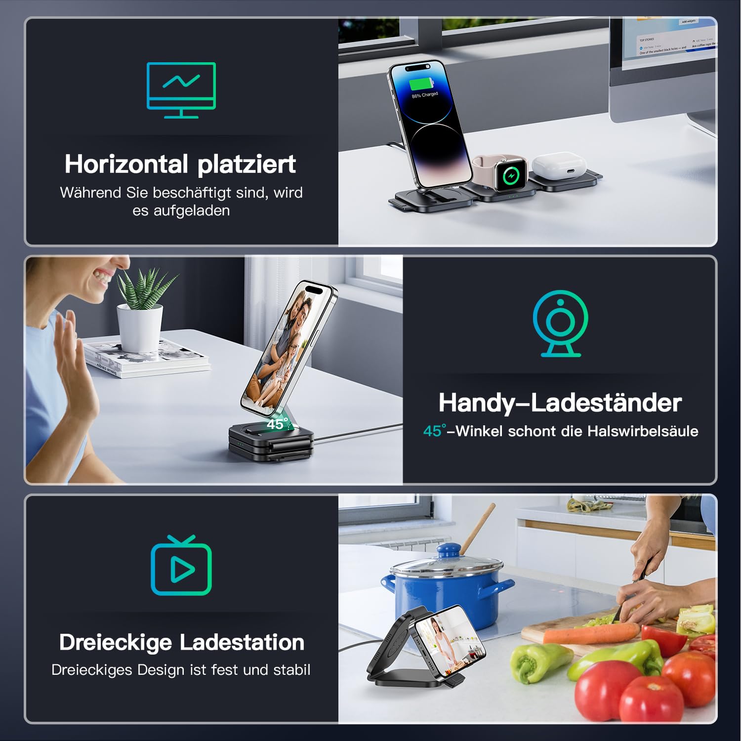 JARGOU 3 in 1 Mag-Safe Ladestation für Apple, Ladestation Apple Watch und iPhone, Faltbar Ladegerät für iPhone 17 Pro Max 16 15 14 13 12, Wireless Charger für Apple Watch Series, AirPods Pro 4 3 2