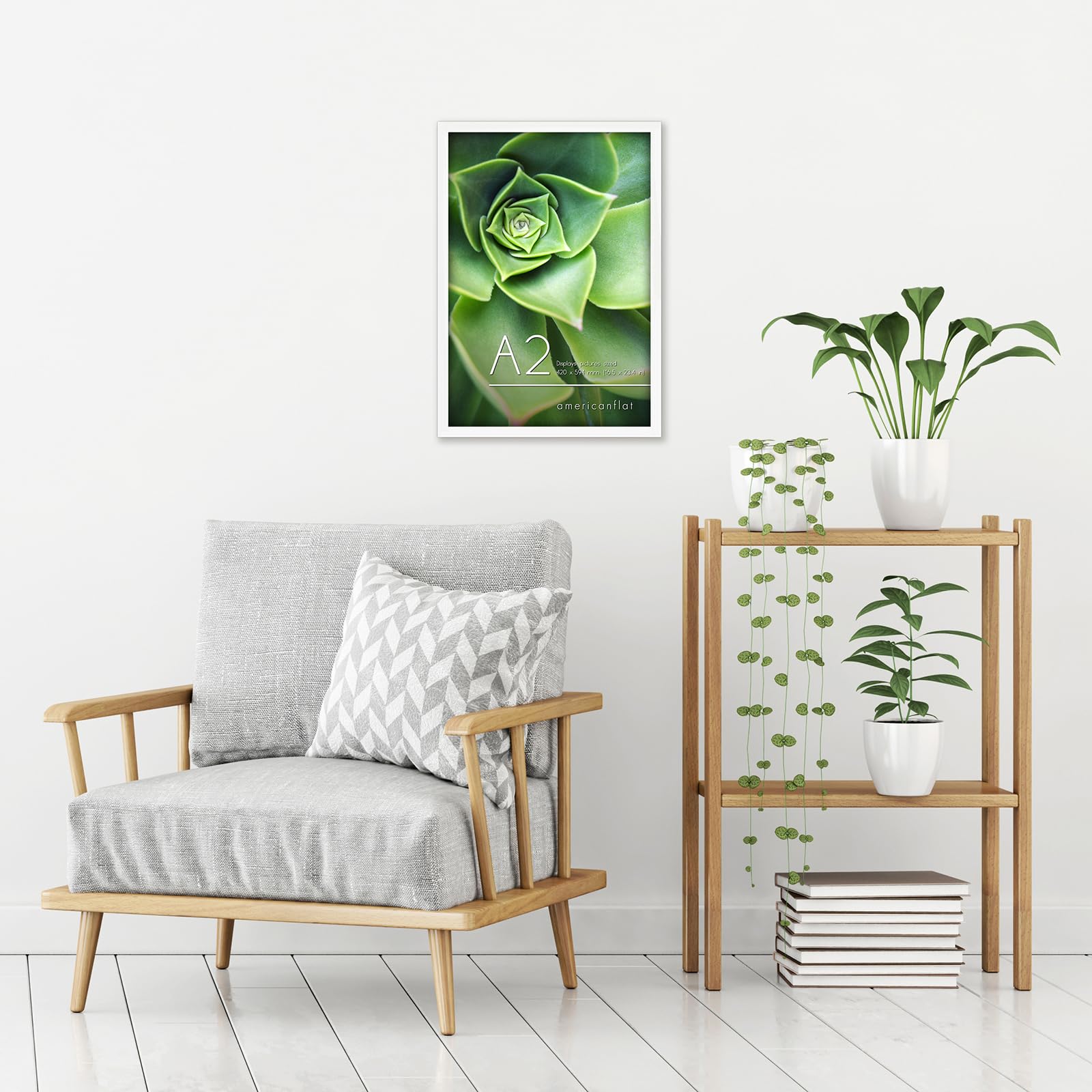 Americanflat Cadre Photo A2 Blanc - Cadre A2 en MDF avec Plexi Poli et Matériel de Suspension Intégré - Format Horizontal et Vertical pour Mur