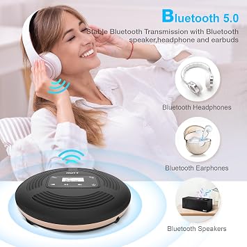 CD Player Portable Bluetooth CD Player with FM Transmitter Touch Button and LCD Display Rechargeable Disc Player with AUX Cable and Shockproof Design for Car and Home