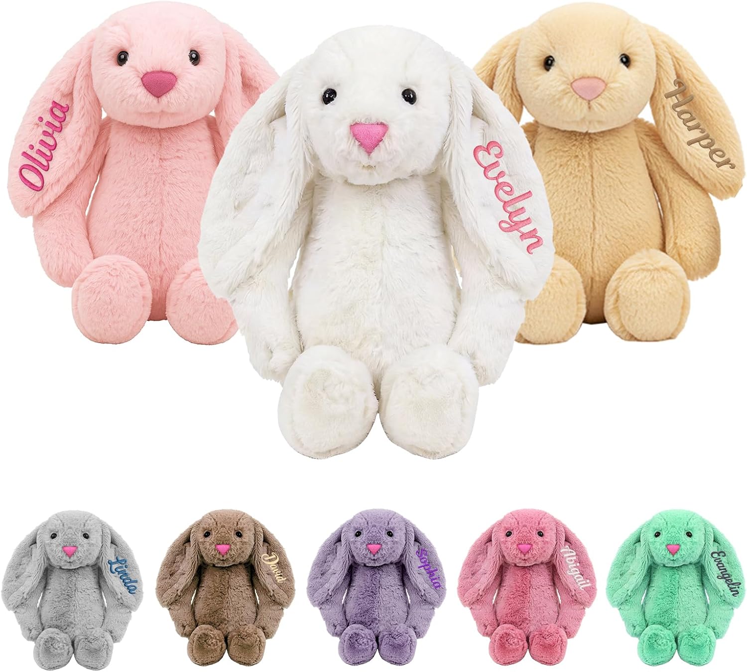 TNYKER Personalized Easter Bunny Baby Gifts Custom Name Bunny Stuffed Animal with Long Ears Monogrammed Embroidered Rabbit Doll Plush Bunny Toy for Kids Girls Boys