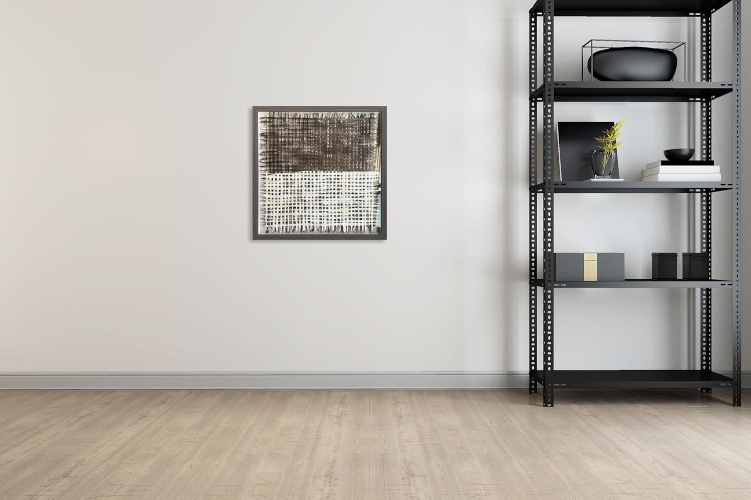 Wood Geometric Handmade 3D Square Origami Shadow Box Wall Decor - Abstract Modern Wall Art Framed Artwork with Grey and White Geometric Mesh- Suitable for Livingroom Bedroom Bathroom