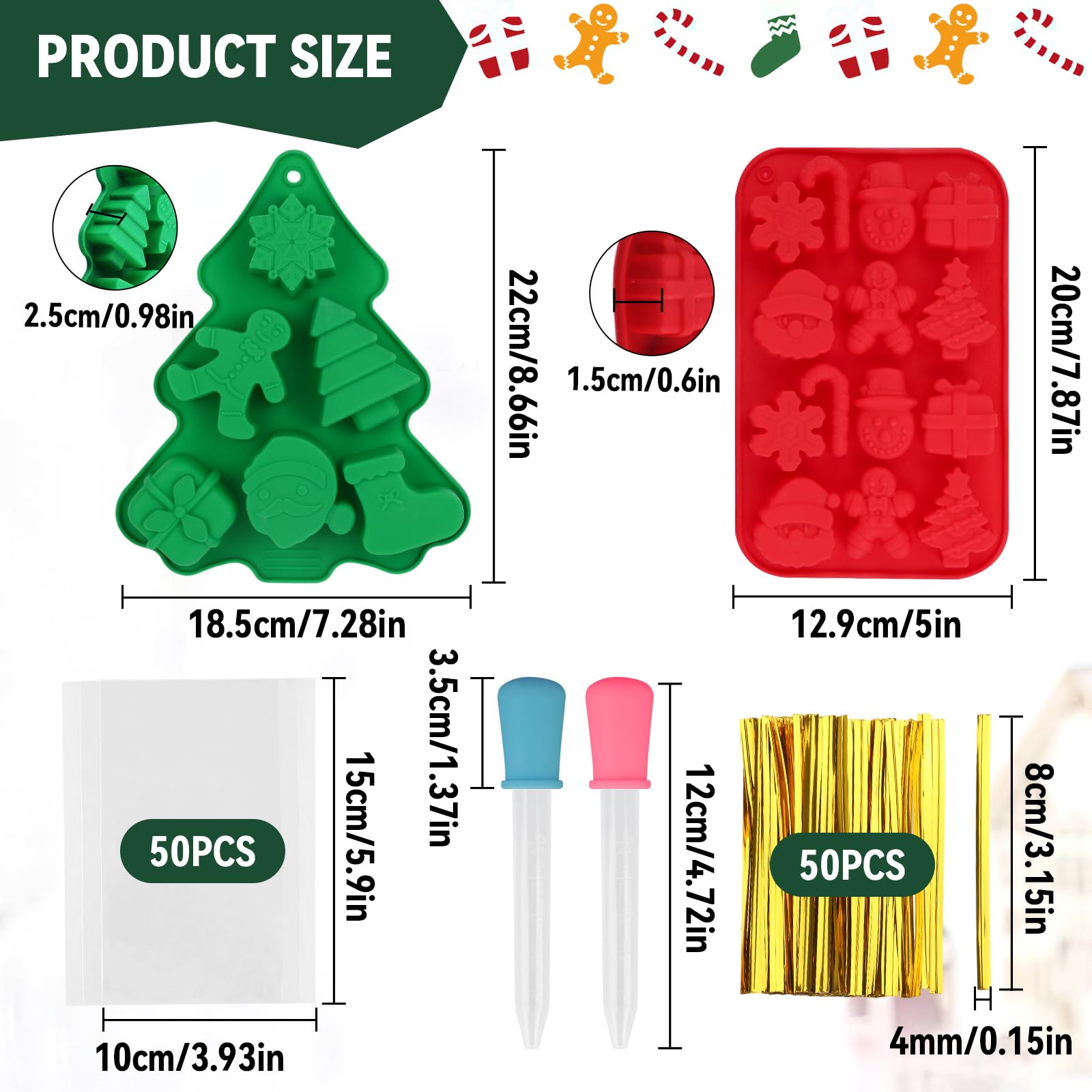 Pack of 2 Silicone Mould Christmas Baking (with Dropper, Snack Bag and Ties) - Image 3