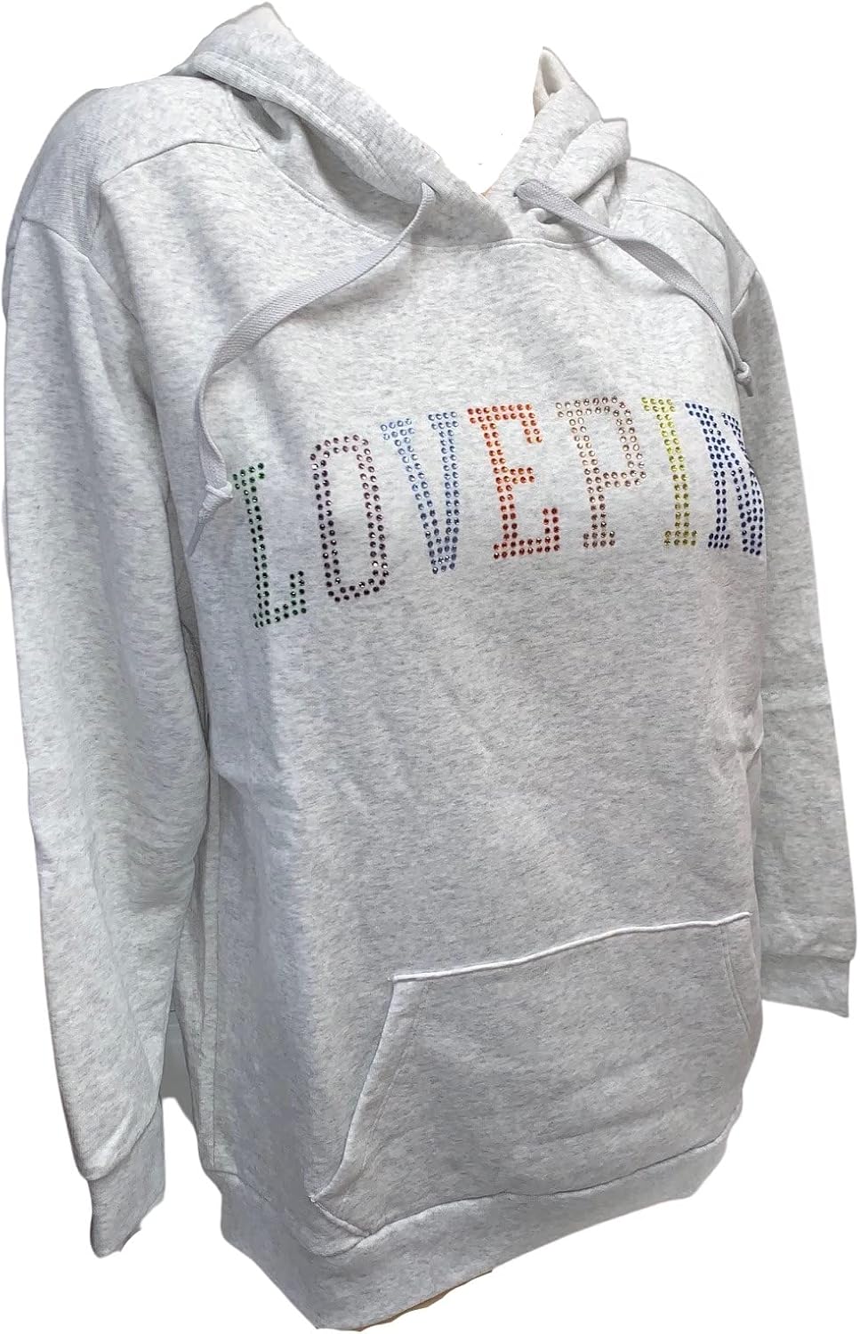Victoria's Secret PINK Everyday Campus Pullover Hoodie Rhinestone Love Pink Sweatshirt Gray Rainbow Shine XS New - Image 2