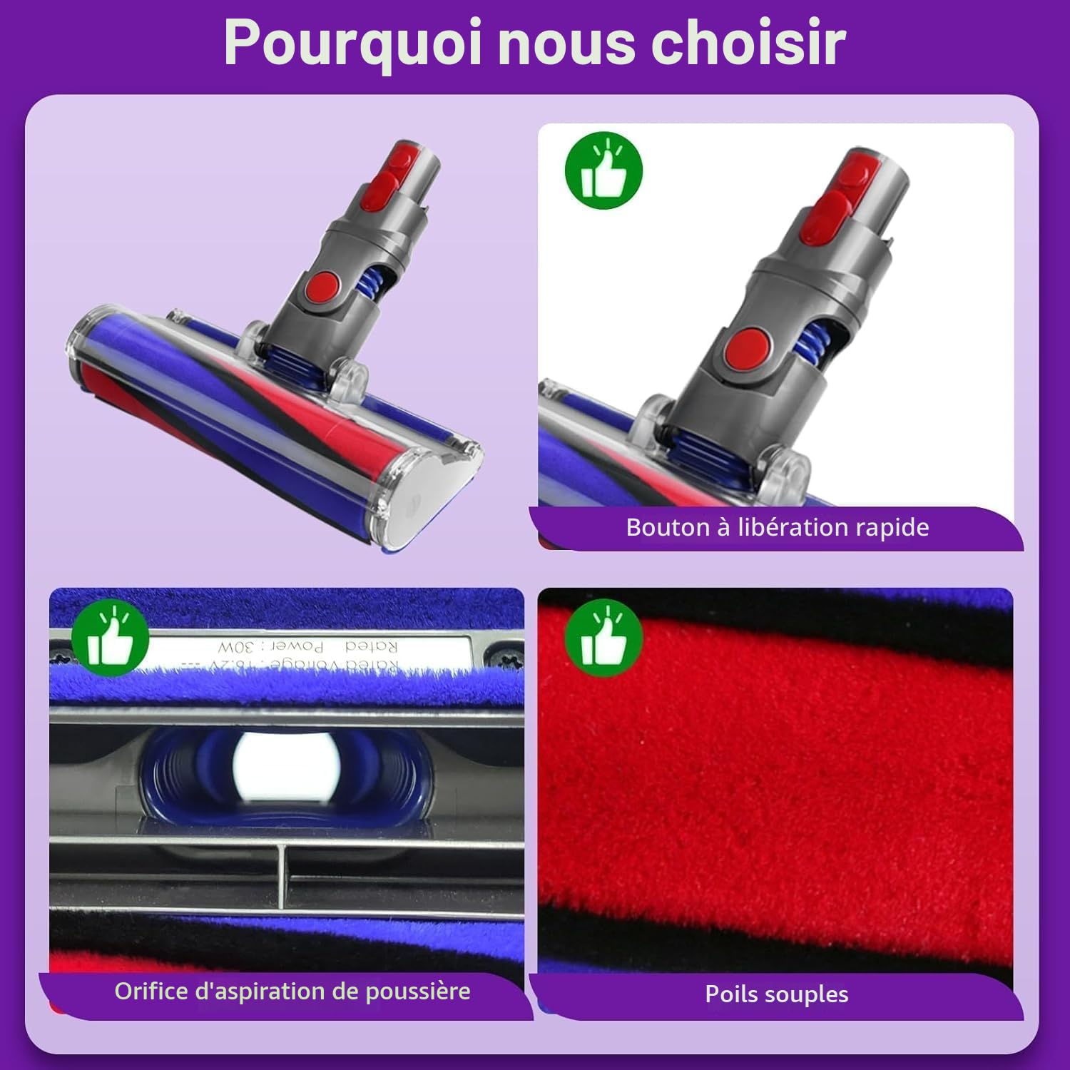 Brosse de sol à Rouleau Souple pour Dyson V7 V8 V10 V11 V15 Accessoire pour aspirateur Dyson SV10 SV11 SV12, Brosse électrique à rouleau souple pour sols durs