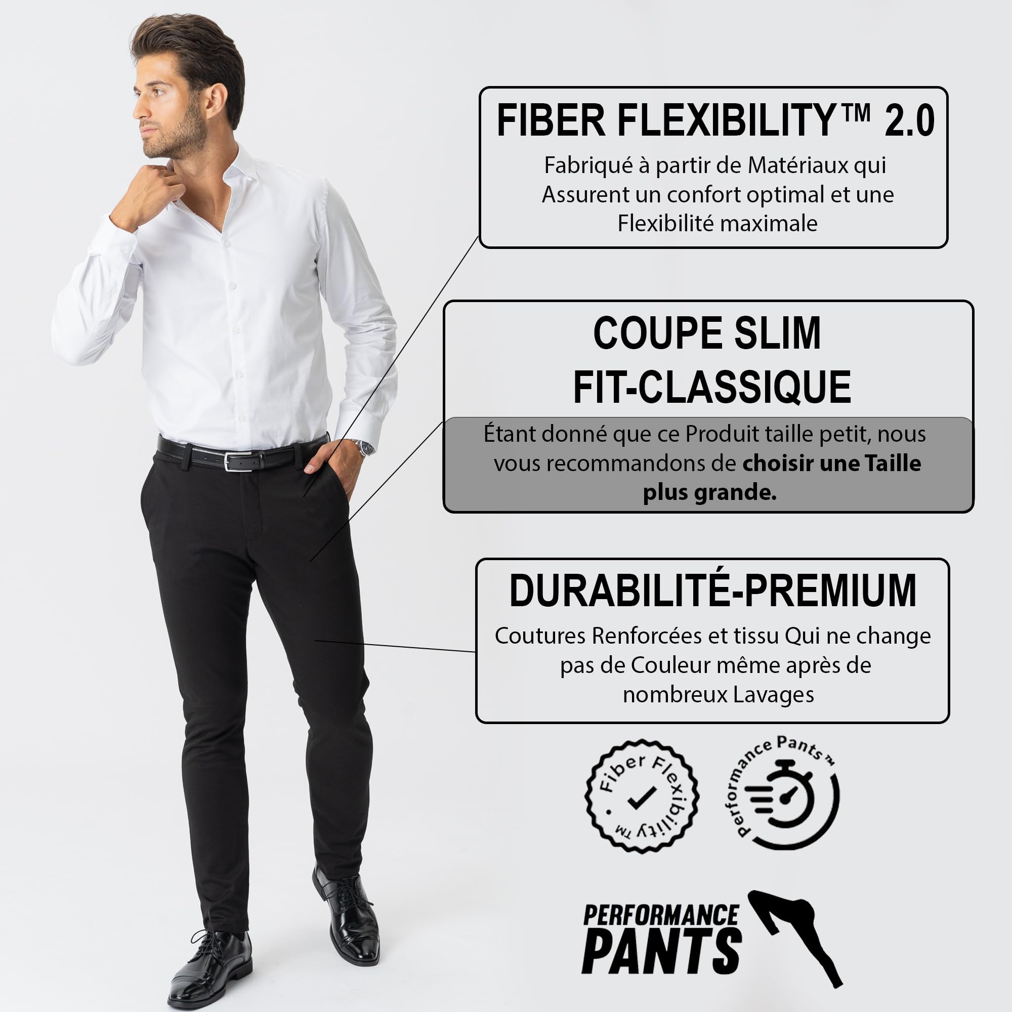 Performance Pants Homme - Pantalon Chino Stretch Slim Fit avec Tissu 360° - Élégant et Confortable pour Travail, Loisirs, Voyage et Golf - Toucher Doux