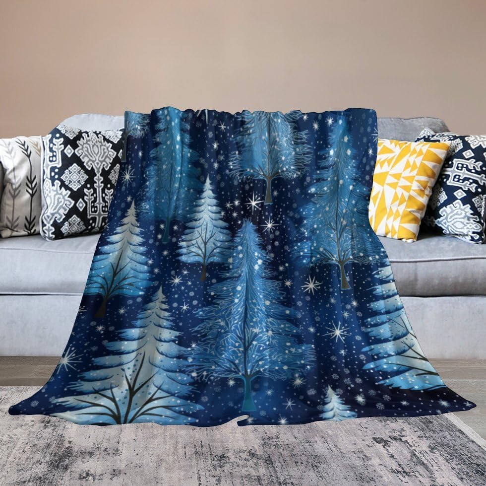 Miniatura 6 de Manta azul con diseño de árboles de Navidad y copos de nieve, diseño de copos de nieve y árbol, manta suave de 40 x 50 pulgadas, microforro polar