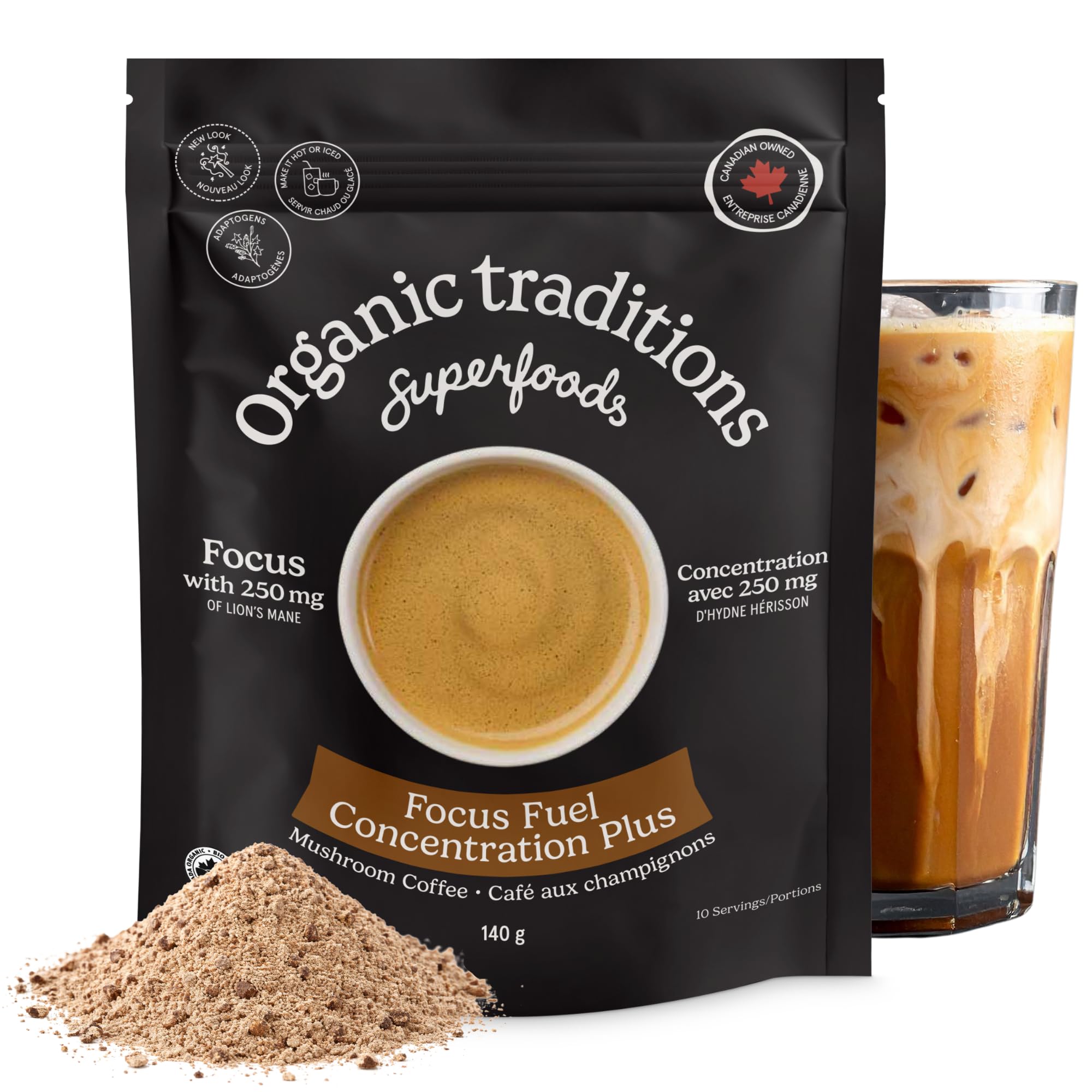 Organic Traditions Focus Fuel Mushroom Coffee, Instant Coffee with