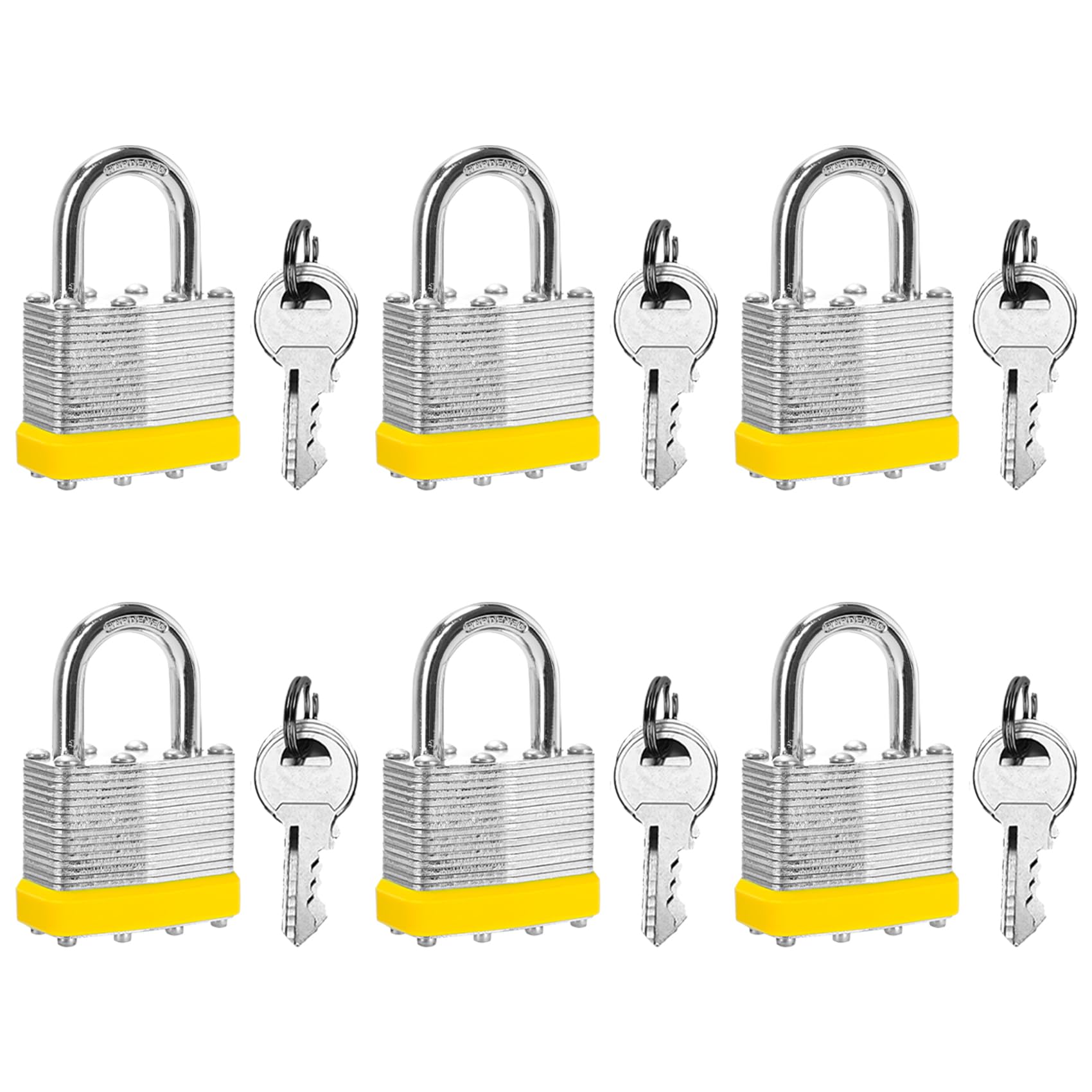 HZSY Keyed Alike Laminated Steel Padlocks, (40mm) Wide?6 Pack Normal Shackle Padlock?for Gym Locker & StorageUnit or More