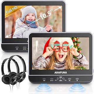 Arafuna 10.5" Dual Screen Headrest Car DVD Player 1080P HD Kids Travel Entertainment HDMI Input Last Memory