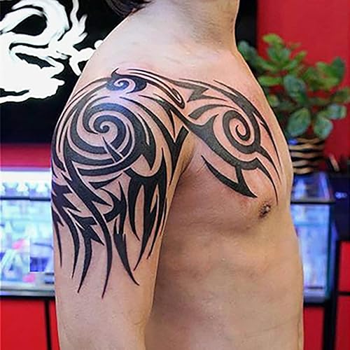 Tatuajes temporales tribales grandes, calcomanías de tatuaje de tótem grande para hombres y hombres, tatuaje falso de brazo impermeable para