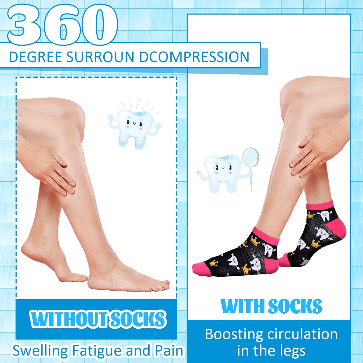 12 Pairs Dental Teeth Socks for Women Funny Dental Hygienist Assistant Gifts Christmas Stocking Stuffers Gifts Tooth Crew Socks for Women Dentist Assistants Nurse