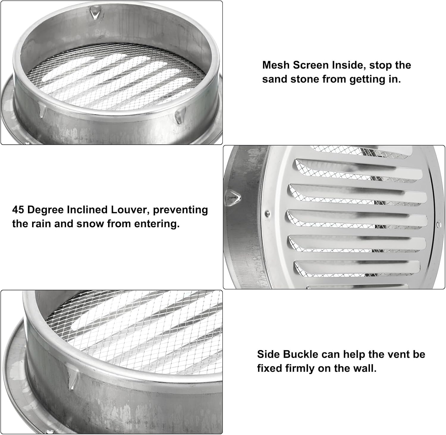 PATIKIL 8" Round Soffit Air Vents, 304 Stainless Steel Louver Grille Vent Cover Screen Mesh Air Outlet for Kitchen Bathroom Wall Ceiling Floor Ventilation