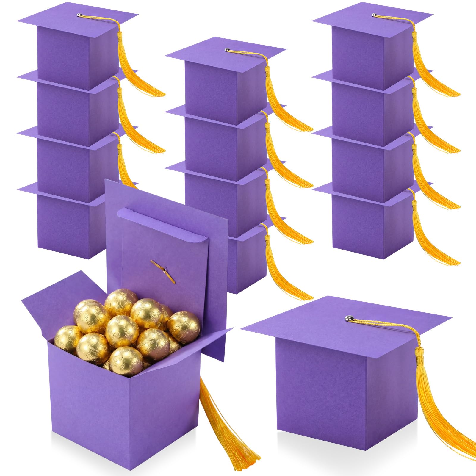 Clabby 12 Pieces Graduation Candy Box Graduation Decorations Party Gift Boxes Graduate Cap Box Candy Chocolate Cookie Supplies for Ceremony Party (Purple)