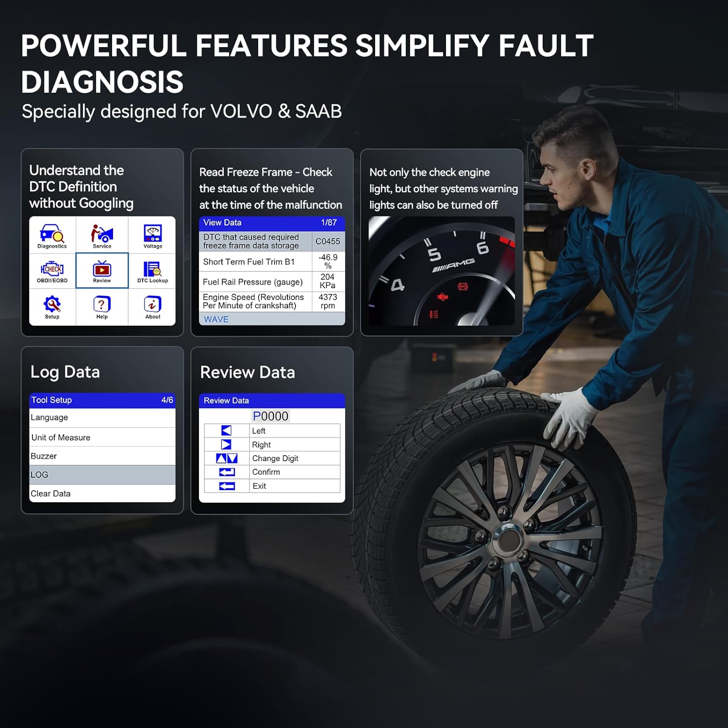 iCarsoft OBD2 Scanner for Volvo/Saab, VOL V1.0 All Systems in-Depth Diagnostic Tool, Oil/SAS Reset/Live Data, ABS Airbag Engine Transmission Code Reader 10 OBD2/EOBD/CAN Scan Tool
