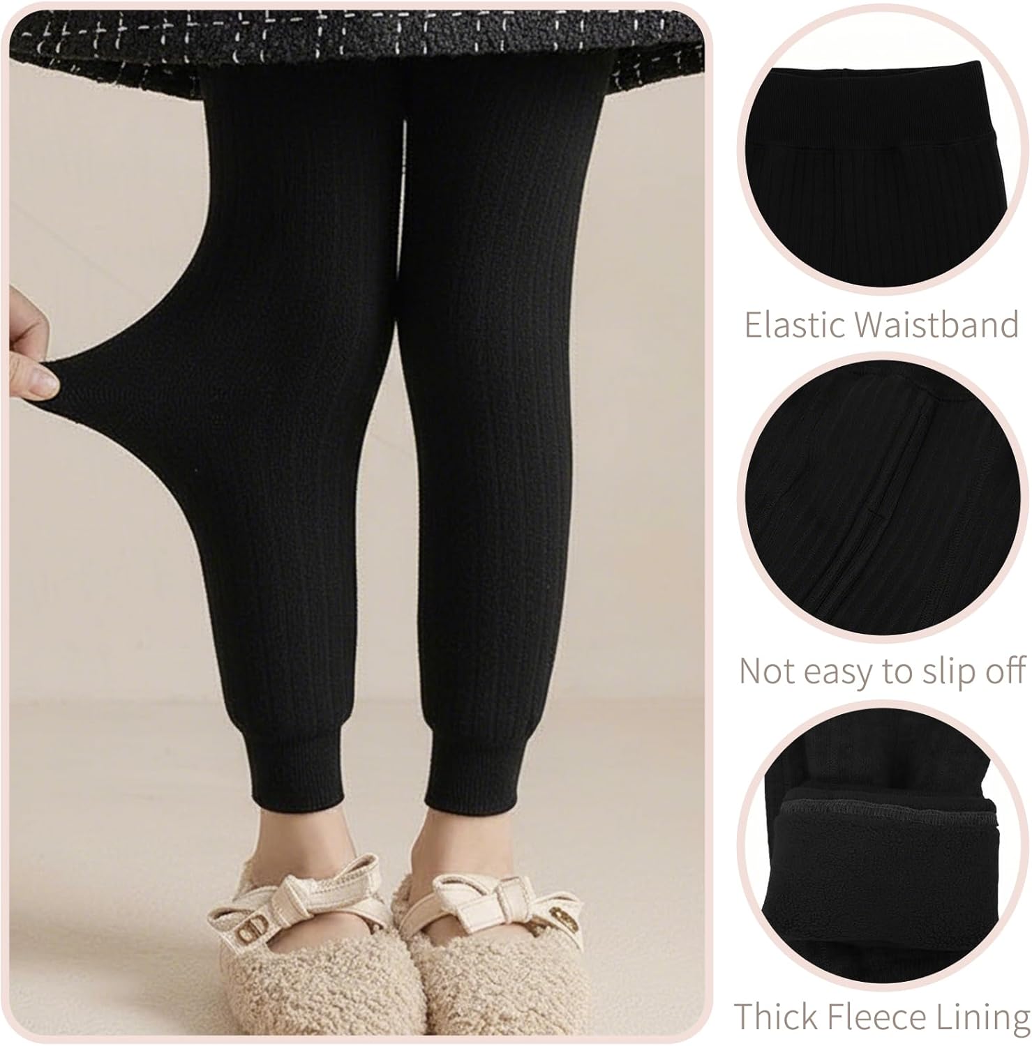 Meeshine Toddler Girls Fleece Lined Leggings Baby Thick Thermal Velvet Knit Winter Cotton Warm Tights Pants for 1-6T Kids - Image 5