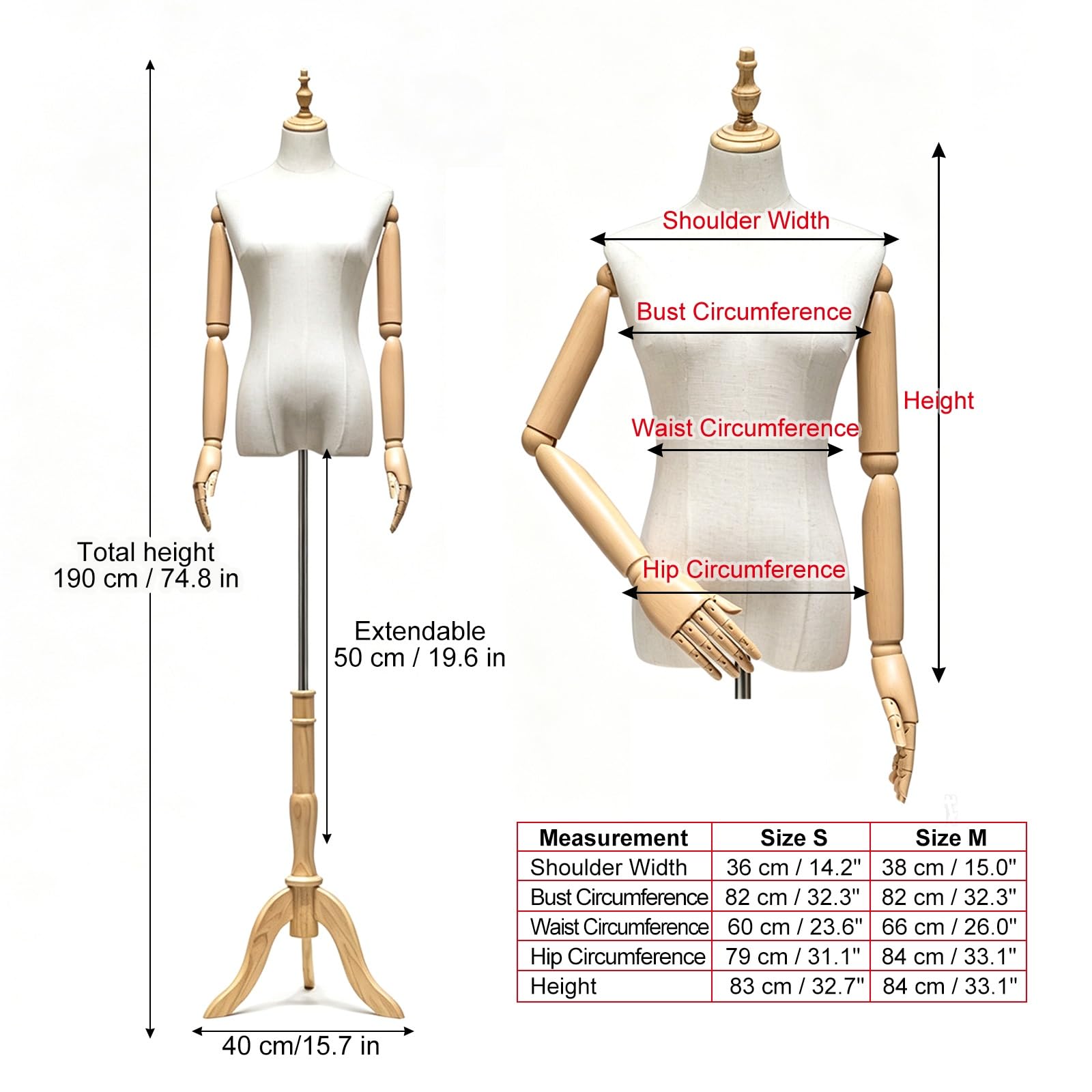 Maniqui Costura Mujer Torso Lino con Brazos plásticos Regulables