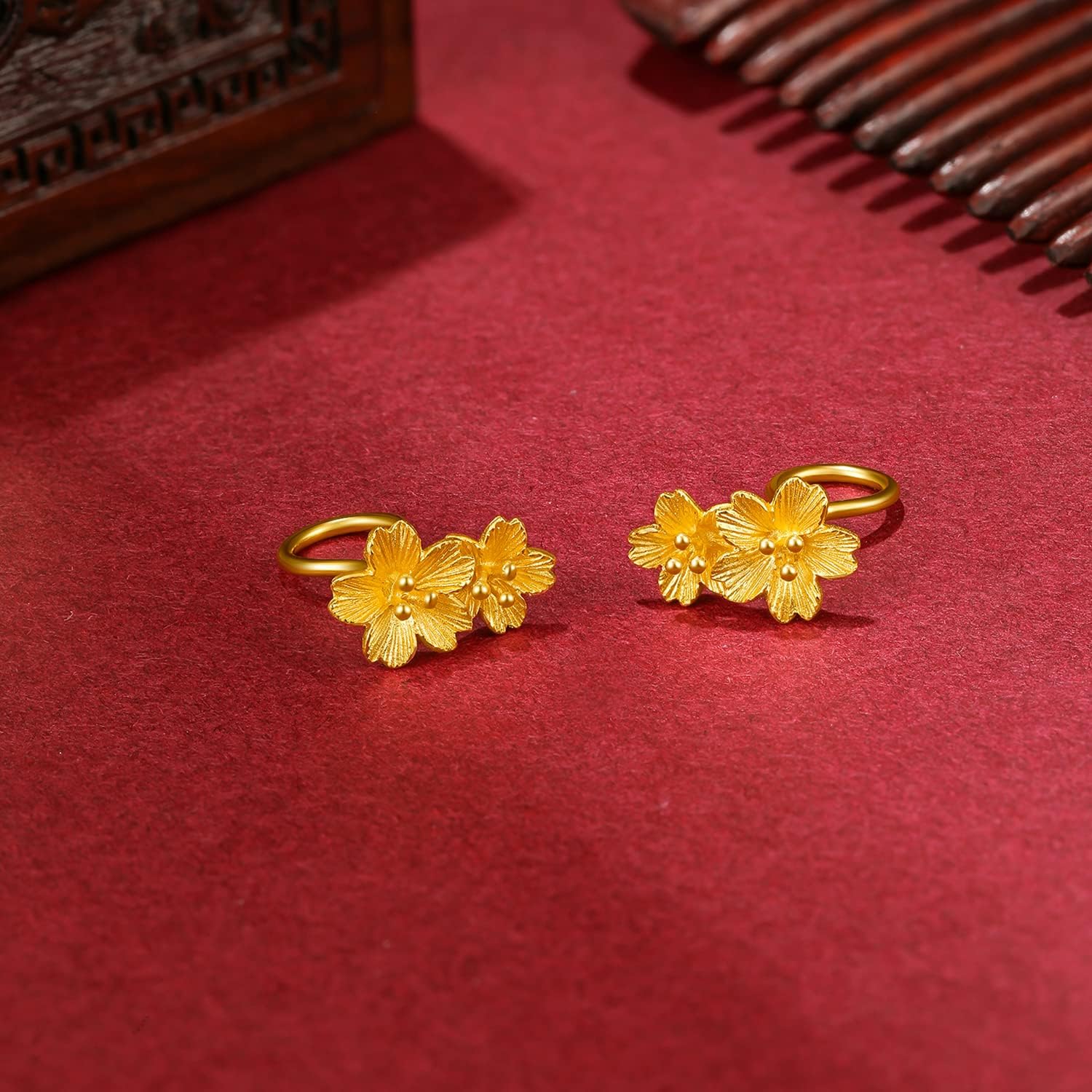 24K Solid Gold Earrings for Women, Real Gold Stud Earrings Hypoallergenic Lightweight Fashion Small Flower Eye Pins Earrings for Mom Girlfriend Gifts