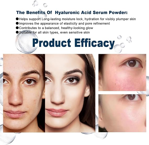 Pure Hyaluronic Acid Powder for Skin & Face (Sodium Hyaluronate) - Low Molecular Weight, Cosmetic Grade DIY Serum Ingredient for Deep Hydration, Acido Hialuronico en Polvo-Includes Scoop-60g(2.12oz)