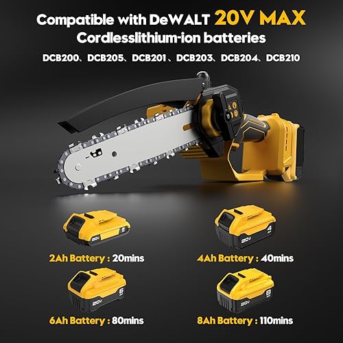 Miniatura 5 de Mini motosierra inalámbrica para batería Dewalt 20V MAX, motosierra sin escobillas 2-EN-1 de 8 pulgadas y 6 pulgadas con motosierra sin escobillas