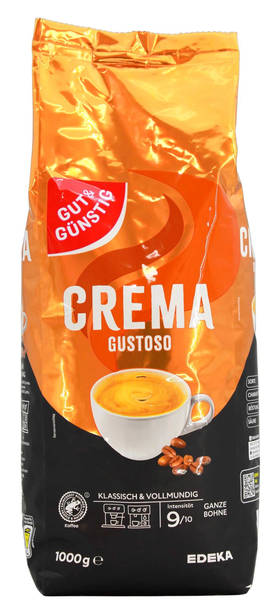 Gut & Günstig Crema Gustoso ganze Kaffee-Bohnen, 8er Pack (8 x 1 kg)
